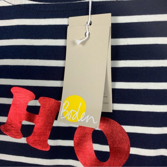 Boden NWT Navy Stripe Christmas Breton Metallic Foil Graphic Tee - Picture 6 of 7